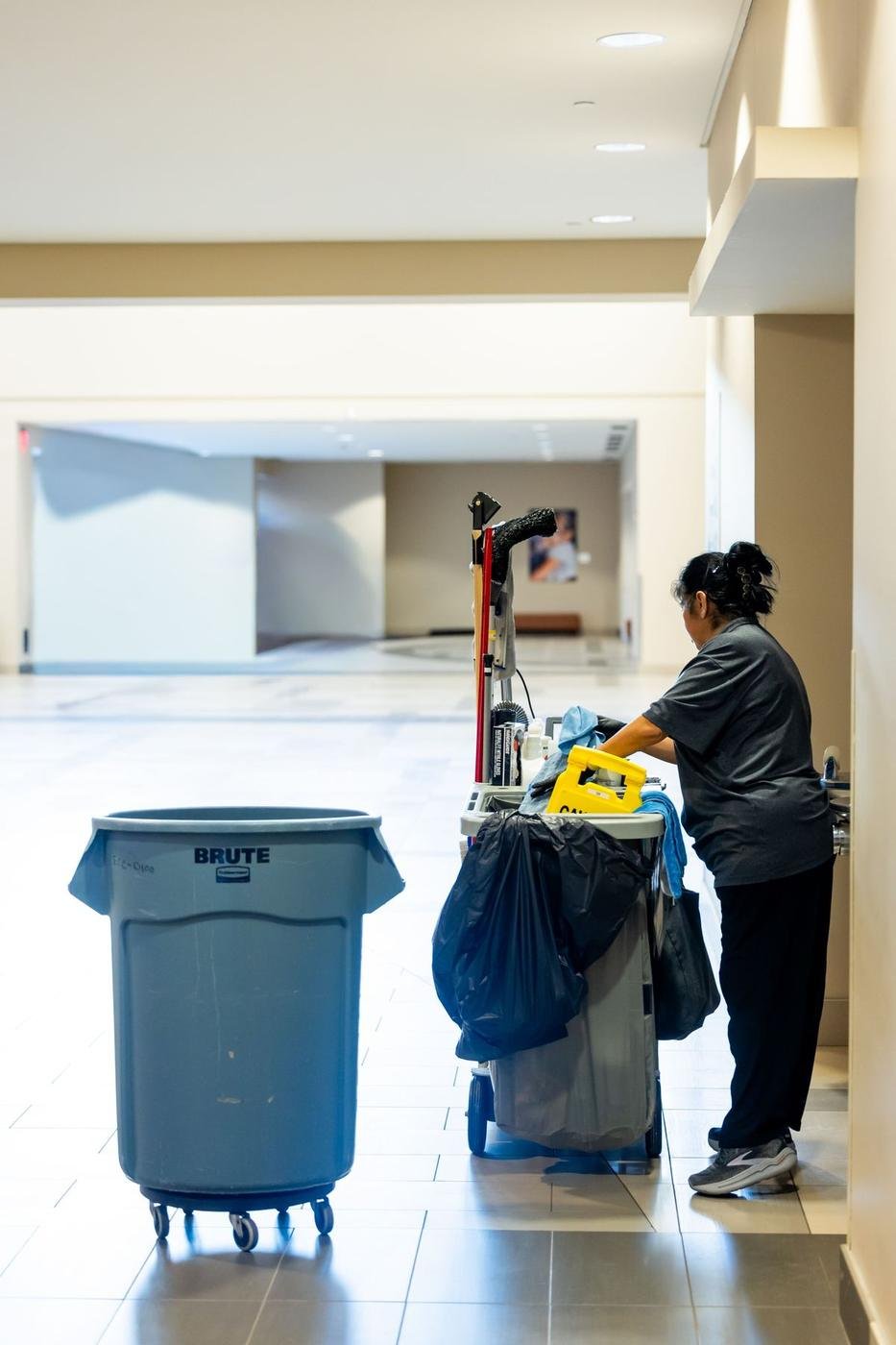 Portering staff servicing a commercial building common area